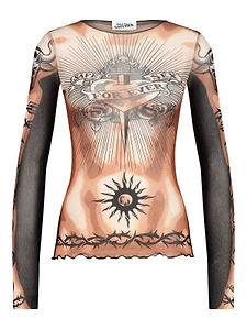 Jean Paul Gaultier Tattoo Print Mesh Top