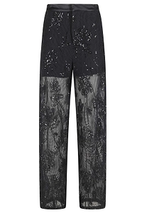Isabelle Blanche Sheer Sequined Wide-Leg Pants