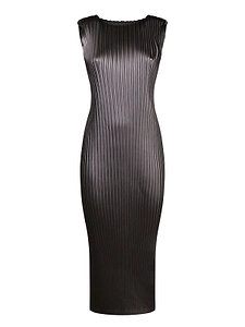 Pleated Structure Glossy Sleeveless Dress