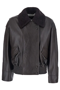 Laila Lane Shearling Collar Leather Jacket