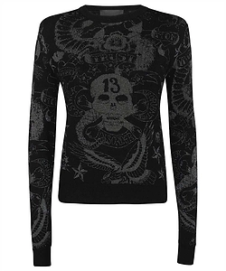 John Richmond Skull Intarsia Knitted Sweater