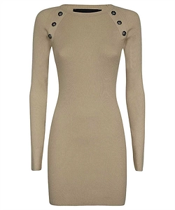 John Richmond Ribbed Knit Button-Embellished Dress