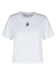 Jw Anderson Anchor Embroidery Panelled Cropped T-Shirt