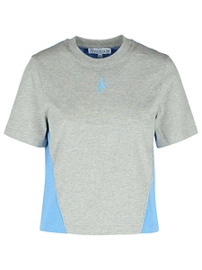 Jw Anderson Anchor Embroidery Panelled Cropped T-Shirt