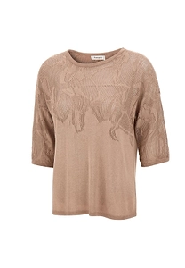 Kangra Openwork Three-Quarter Sleeve Knitted Sweater