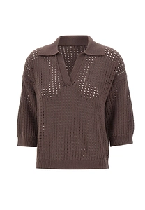 Kangra Openwork Oversized Polo Knitted Top
