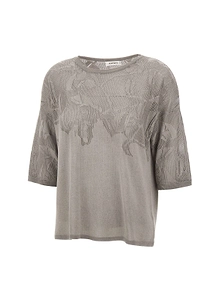 Kangra Openwork Three-Quarter Sleeve Knitted Sweater