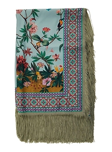 La Doublej Fringed Floral Print Silk Scarf