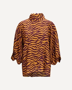 Tiger-Print High Collar Blouse