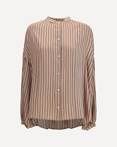 Striped Balloon-Sleeve Shirt