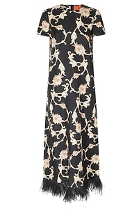 Swing Feather-Trim Maxi Dress