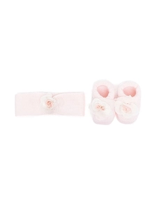 La Perla Kids Floral Motif Booties And Headband Gift Box