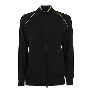 Kiton Zip-Up Contrast Trim Cardigan