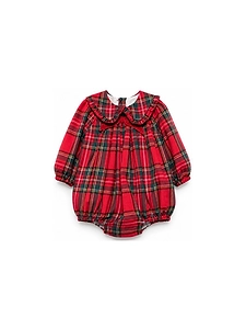 La Stupenderia Bow Detailed Tartan Printed Romper