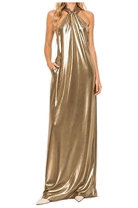 Lauren Ralph Lauren Metallic Chiffon Halter Gown