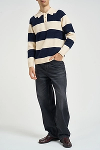 Les Deux Striped Knit Polo Shirt