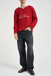 Les Deux Waffle V-Neck Knitted Sweater