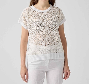 Le Tricot Perugia Crochet Knit Short-Sleeve Top