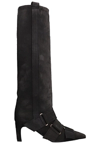 Buckled Pointed Toe Knee-High Boots