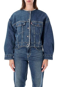 Levi's Sherpa Collarless Cropped Denim Jacket