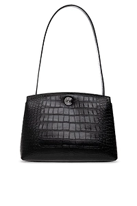 Push-Lock Embossed Shoulder Bag