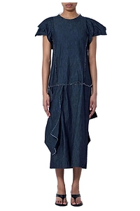 Limi Feu Asymmetric Ruffled Denim Dress
