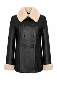 Liviana Conti Shearling Trim Double-Breasted Coat