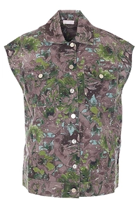 Liu Jo Rhinestone Floral Denim Vest Jacket