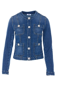 Liu Jo Jewel-Button Crewneck Denim Jacket