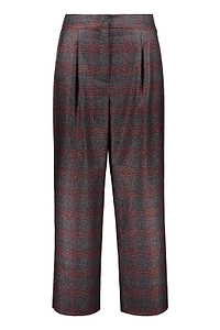 Pleated Check Wide-Leg Pants