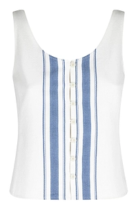 Striped Button-Front Sleeveless Top