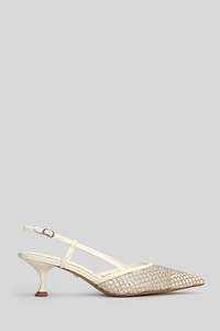 Lola Cruz Ruby Mesh Embellished Slingback Pumps