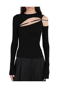 Mach & Mach Cut-Out Ribbed Knit Blouse