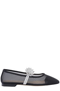 Mach & Mach Flower Embellished Mesh Flat Shoes