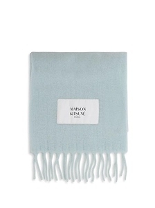Maison Kitsuné Logo Patch Fringed Knit Scarf