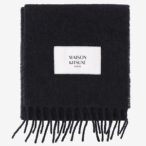 Logo Patch Fringed Knit Scarf