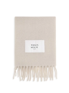 Logo Patch Fringed Knit Scarf