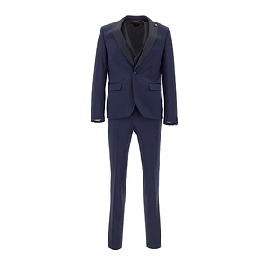 Manuel Ritz Contrast Lapel Three Piece Suit