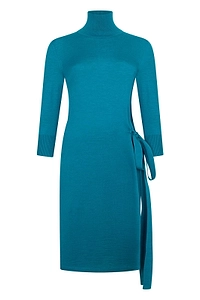 Malo Belted Turtleneck Knitted Midi Dress