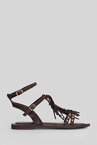 Marc Ellis Ankle-Strap Fringed Studded Flat Sandals