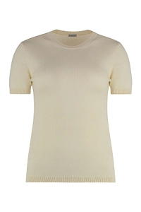 Ribbed-Trim Short-Sleeve Knitted Top
