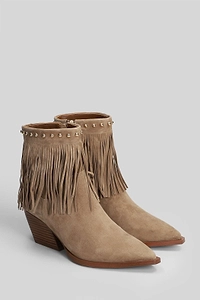 Marc Ellis Pointed-Toe Fringed Studded Ankle Boots