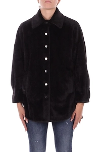 Manila Grace Press Buttoned Eco-Fur Shirtdress Coat