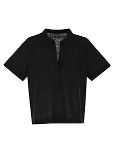 Majestic Filatures Cropped V-Neck Polo Top
