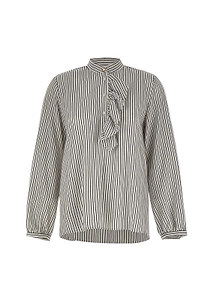 Marella Ruffled Striped Henley Blouse