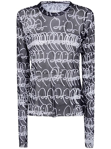 Graphic Mesh Long-Sleeve Top