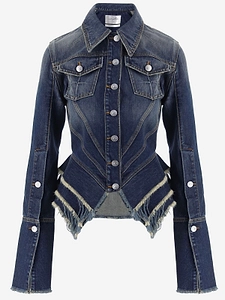 Matieres Fecales Fringed Peplum Denim Jacket
