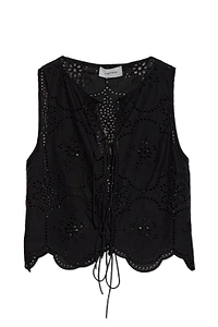Broderie Tie Front Top