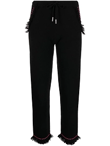 Max & Moi Frayed Contrast-Stitched Cropped Trousers