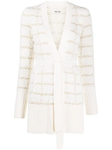 Max & Moi Tie-Waist Check V-Neck Cardigan